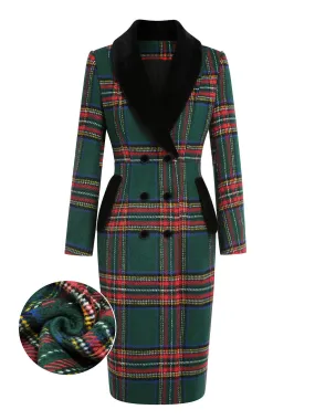 Green 1960s Plaid Fur Collar Pencil Coat