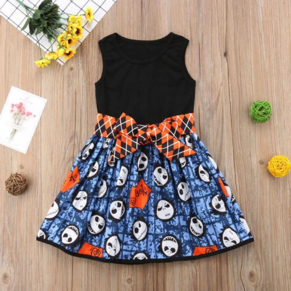 Halloween Dress Girls Vest Skirt Skull Print Dress Wholesale Girls Dress