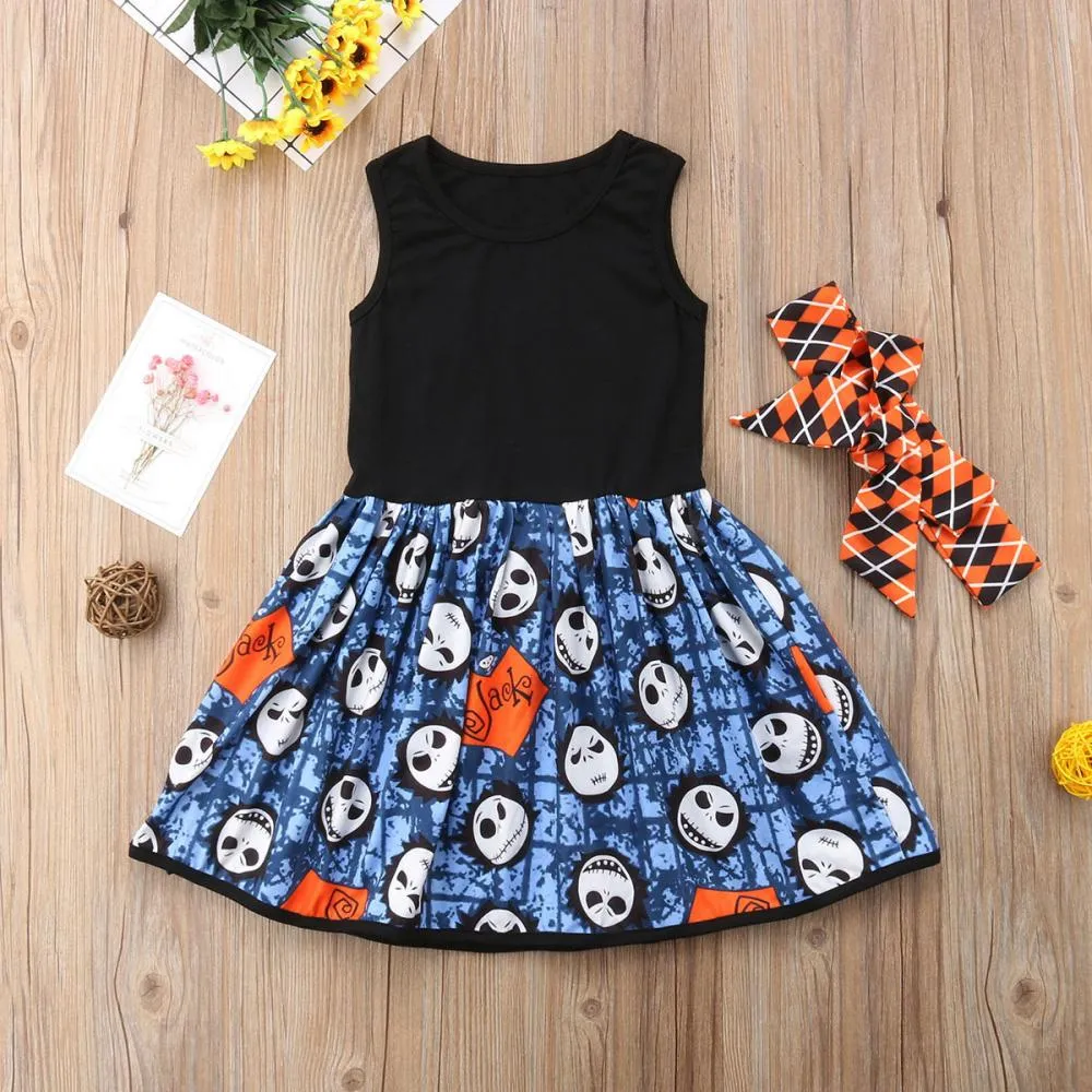 Halloween Dress Girls Vest Skirt Skull Print Dress Wholesale Girls Dress