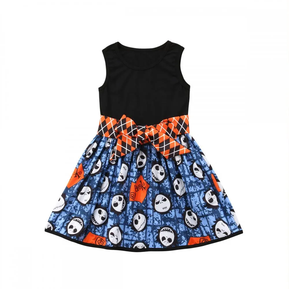 Halloween Dress Girls Vest Skirt Skull Print Dress Wholesale Girls Dress