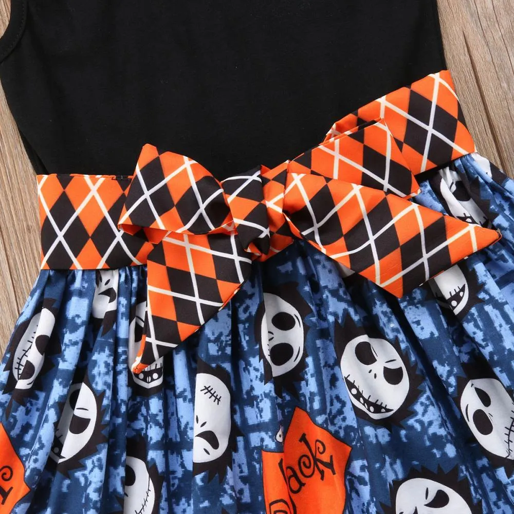 Halloween Dress Girls Vest Skirt Skull Print Dress Wholesale Girls Dress