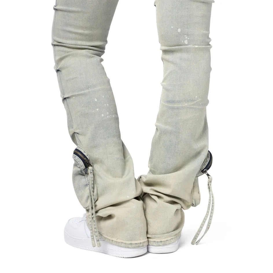 High Rise Stacked Cargo Jeans - Ombre Blue