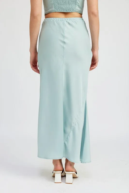 Hot Girl Emory Front Tie Satin Midi Skirt In Aqua