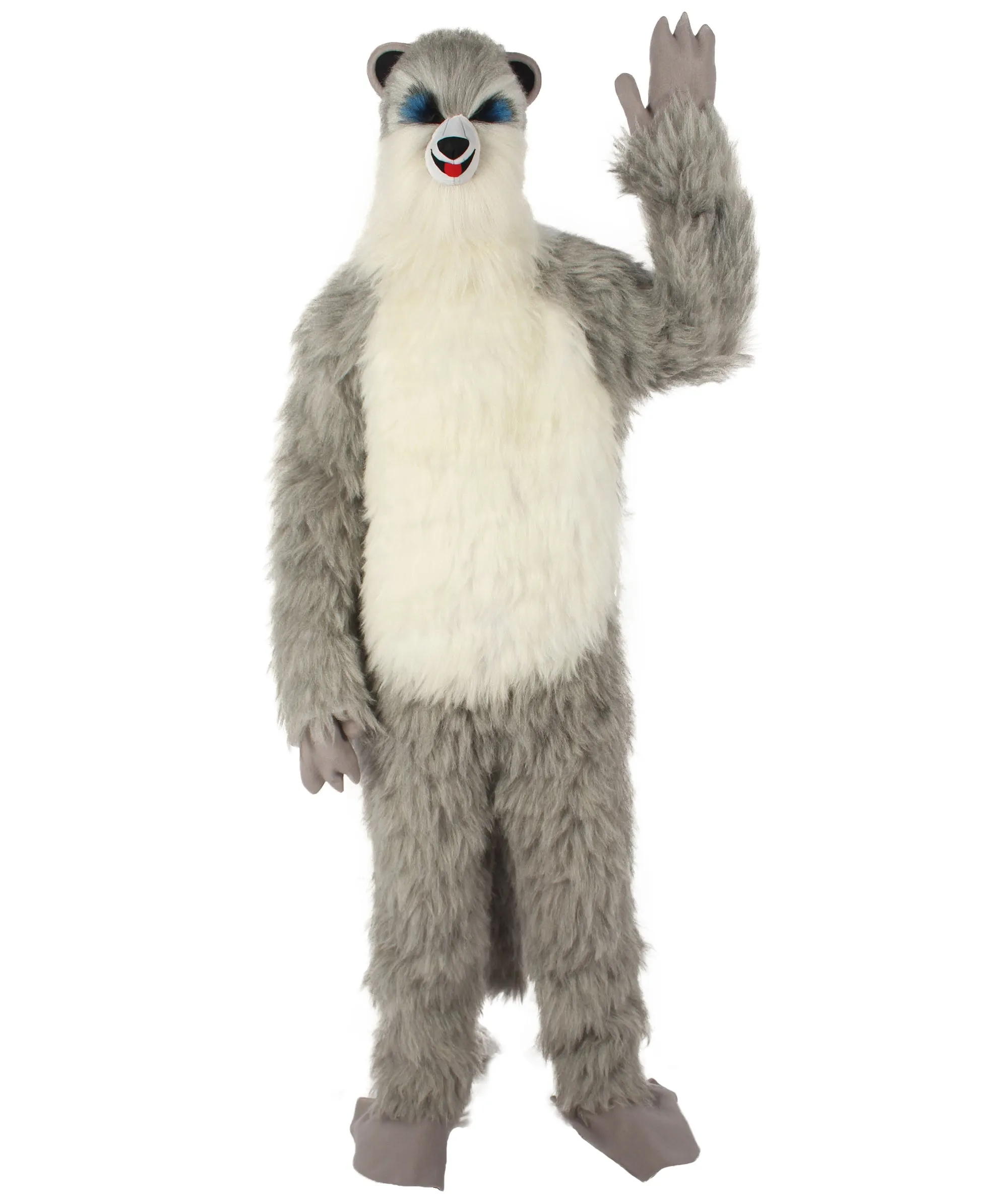 HPO White and Grey Civet Cat Costume with Mask  - Long Synthetic Fibers Bundle