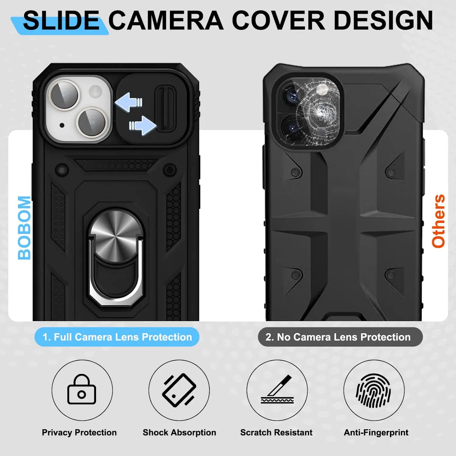 iPhone 14 Case with Stand & Camera Cover Kickstand Case 6.1 Inch, Black