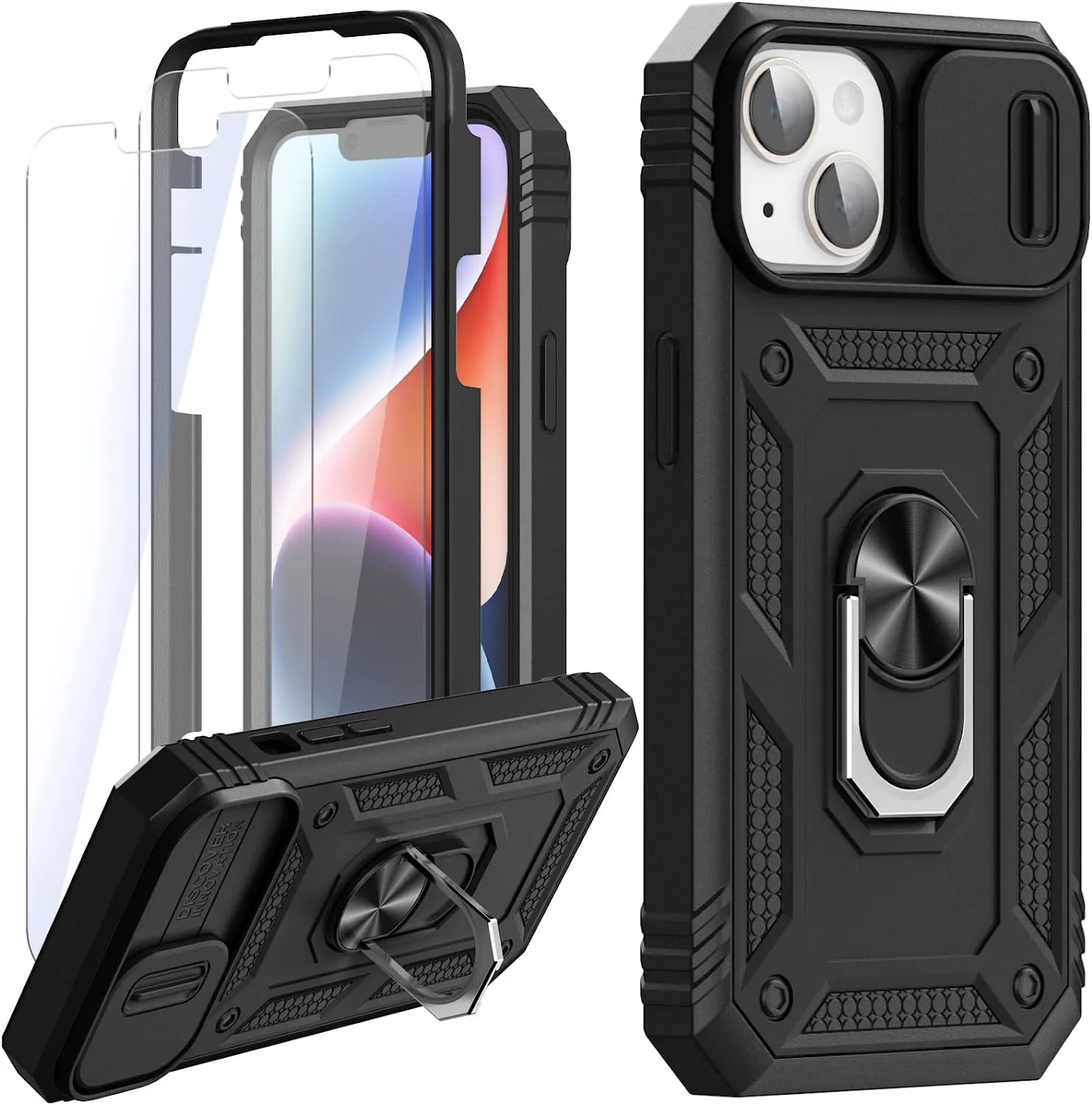 iPhone 14 Case with Stand & Camera Cover Kickstand Case 6.1 Inch, Black