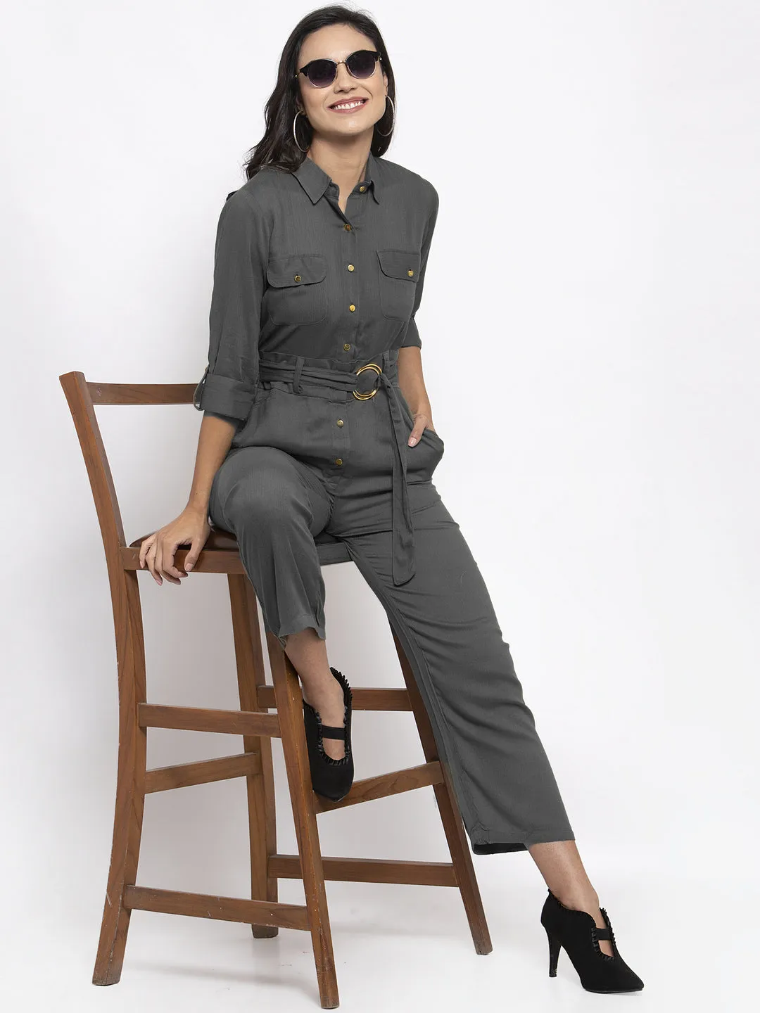 Jashvi Women Grey Solid Jumpsuit