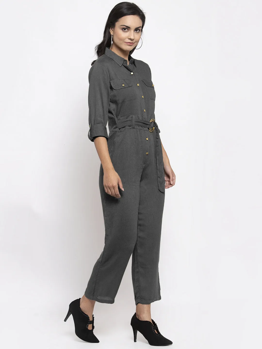 Jashvi Women Grey Solid Jumpsuit