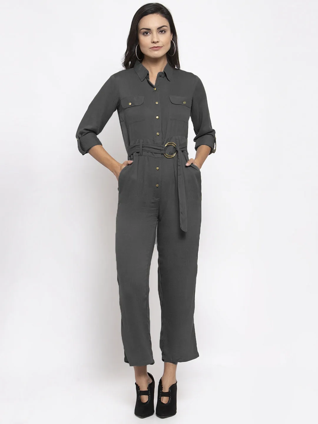 Jashvi Women Grey Solid Jumpsuit