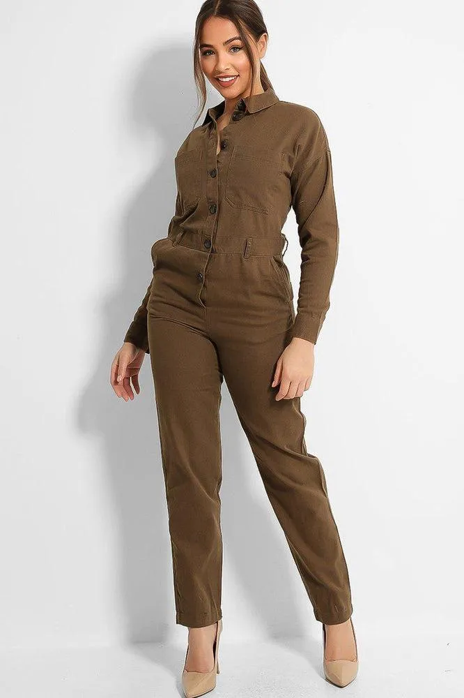 Khaki Denim Boiler Jumpsuit