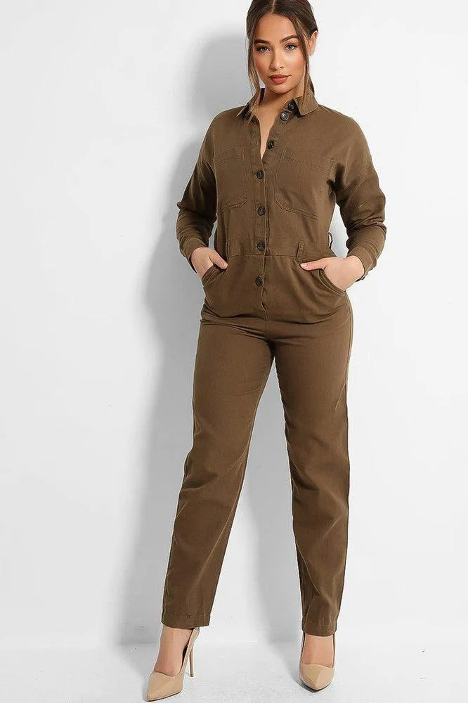 Khaki Denim Boiler Jumpsuit