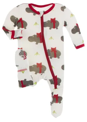 KicKee Pants Natural Christmas Hippo Footie with Zipper