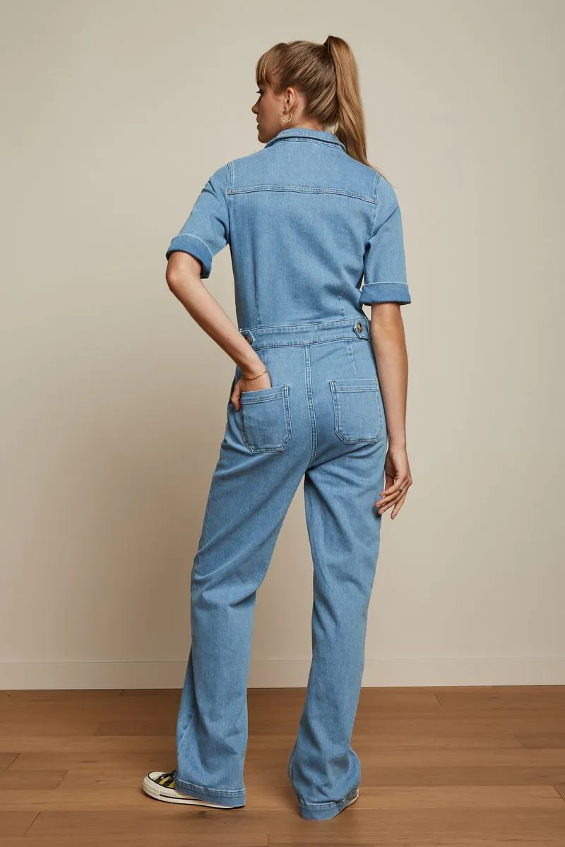 King Louie garbo zip jumpsuit strata denim heaven blue