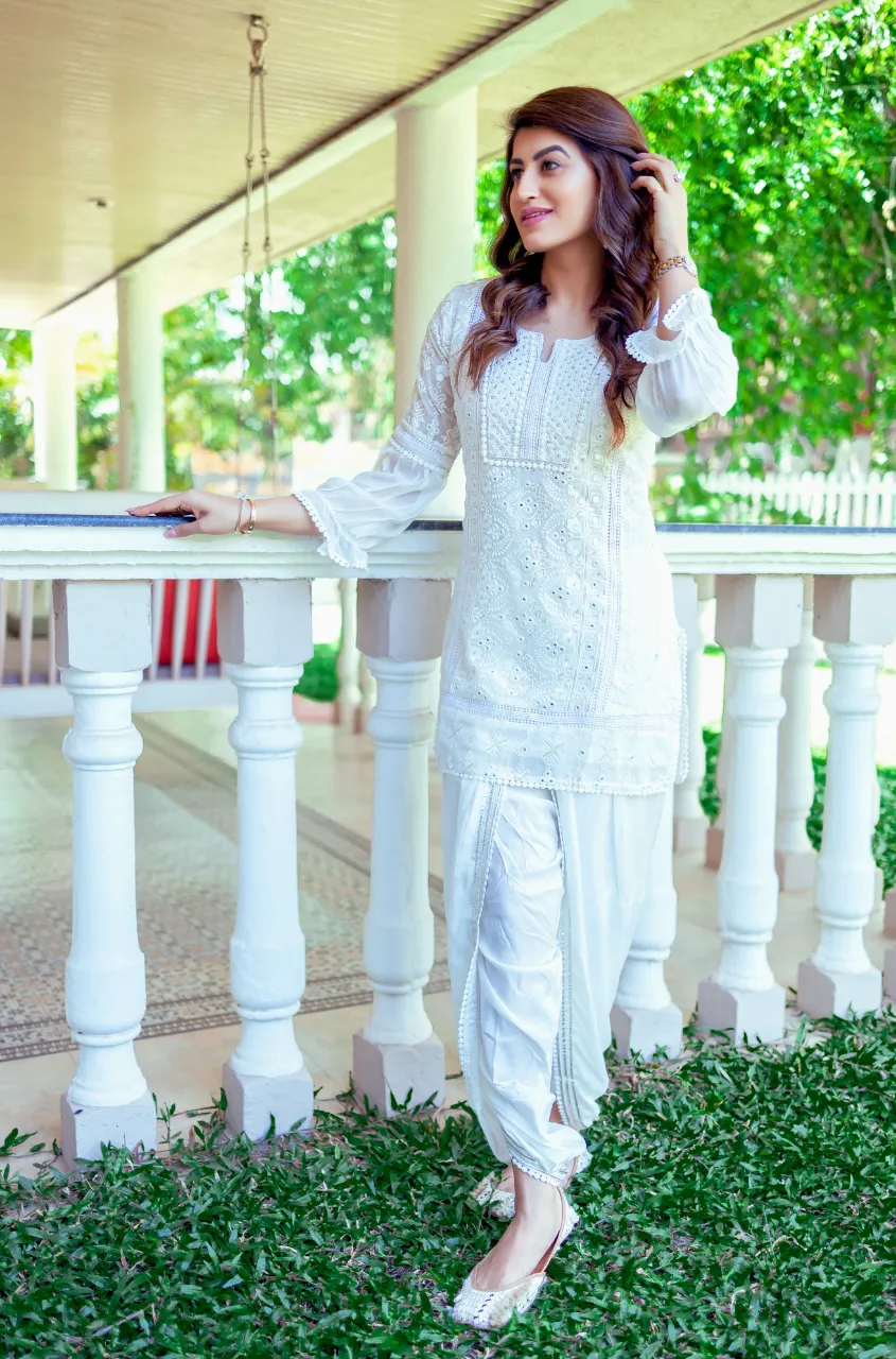 Kudi with a Swag!! - Lucknowi Kurta with Tulip Pants 2.0- OFF WHITE