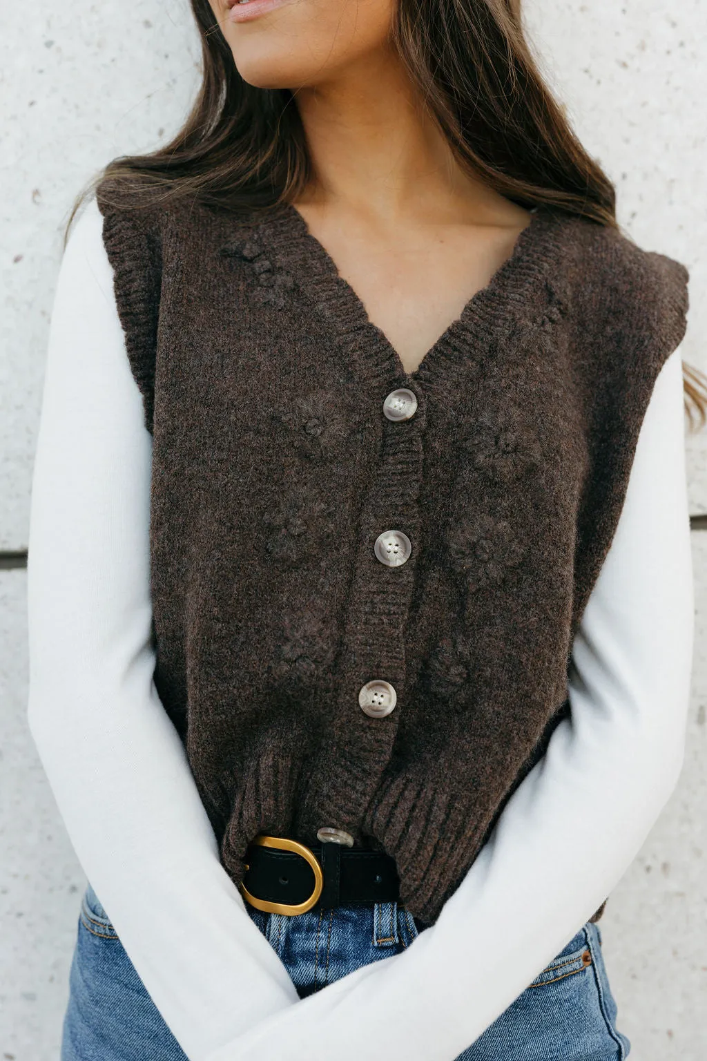 Lanie Floral Vest-Dark Brown