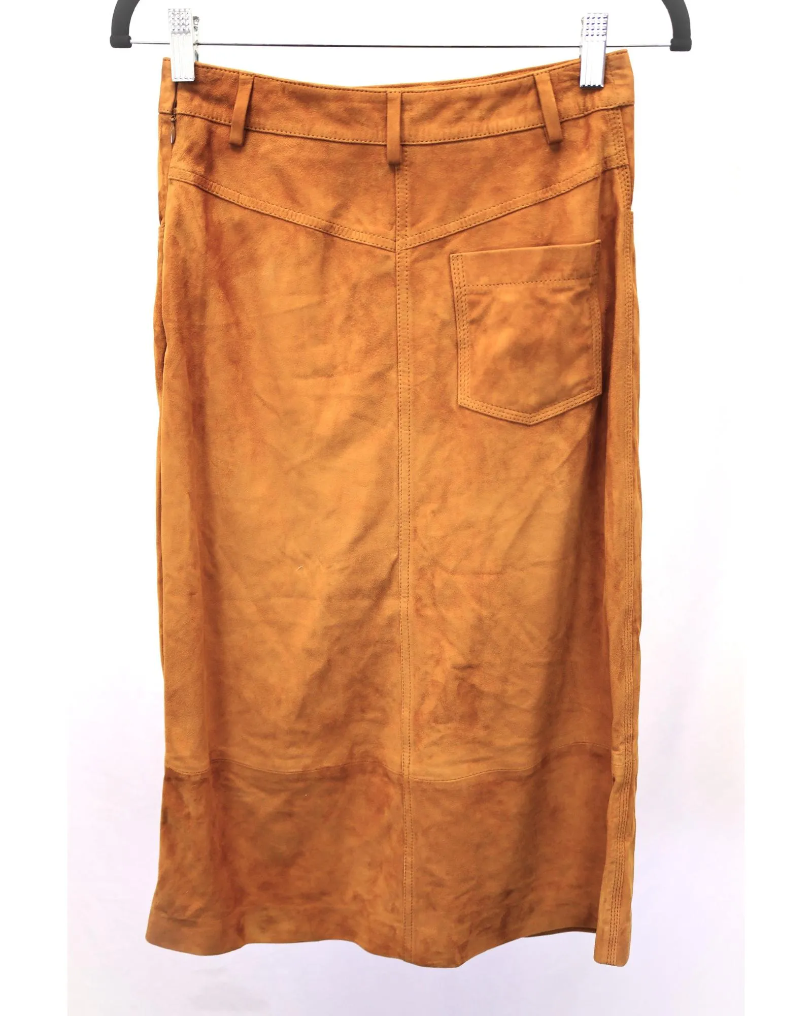 Luxury Brown Suede Midi Skirt with Front Button Closure and Side Slit