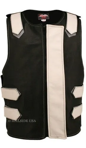 Made in USA Bulletproof Style Leather Motorcycle Vest Black/Red