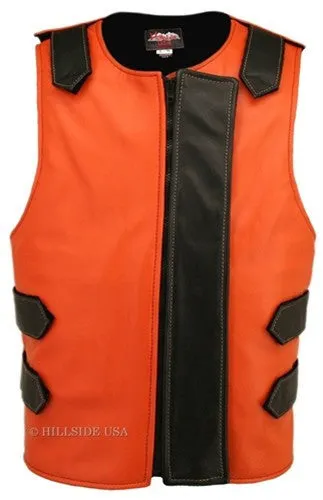 Made in USA Bulletproof Style Leather Motorcycle Vest Black/Red