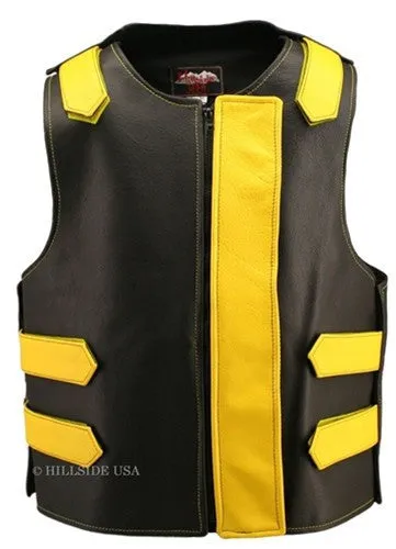 Made in USA Bulletproof Style Leather Motorcycle Vest Black/Red