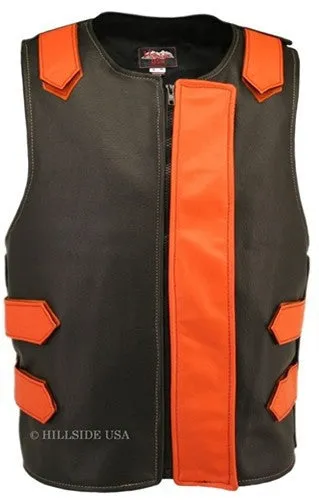 Made in USA Bulletproof Style Leather Motorcycle Vest Black/Red