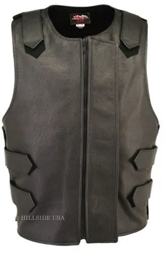 Made in USA Bulletproof Style Leather Motorcycle Vest Black/Red