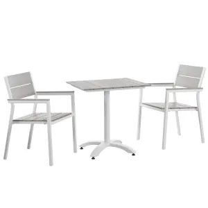 Maine 3 Piece Outdoor Patio Dining Set White Light Gray EEI-1759-WHI-LGR-SET