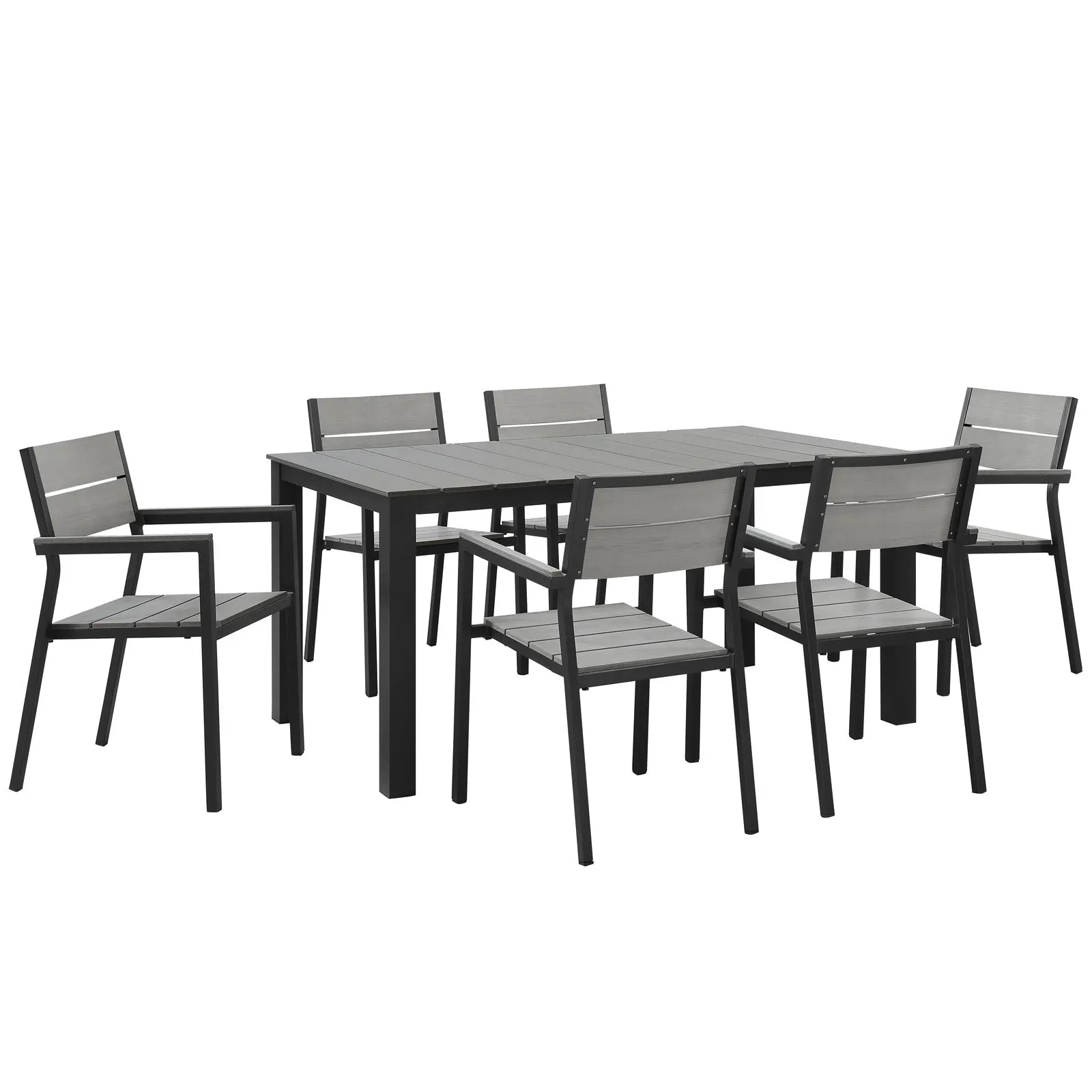 Maine 7 Piece Outdoor Patio Dining Set Brown Gray EEI-1749-BRN-GRY-SET