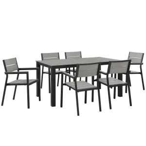 Maine 7 Piece Outdoor Patio Dining Set Brown Gray EEI-1749-BRN-GRY-SET