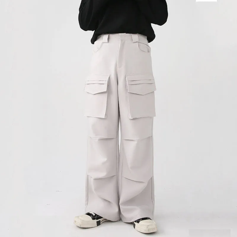 Men Casual Loose Straight Wide Legs Pocket Cargo Pants