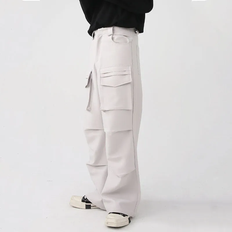 Men Casual Loose Straight Wide Legs Pocket Cargo Pants