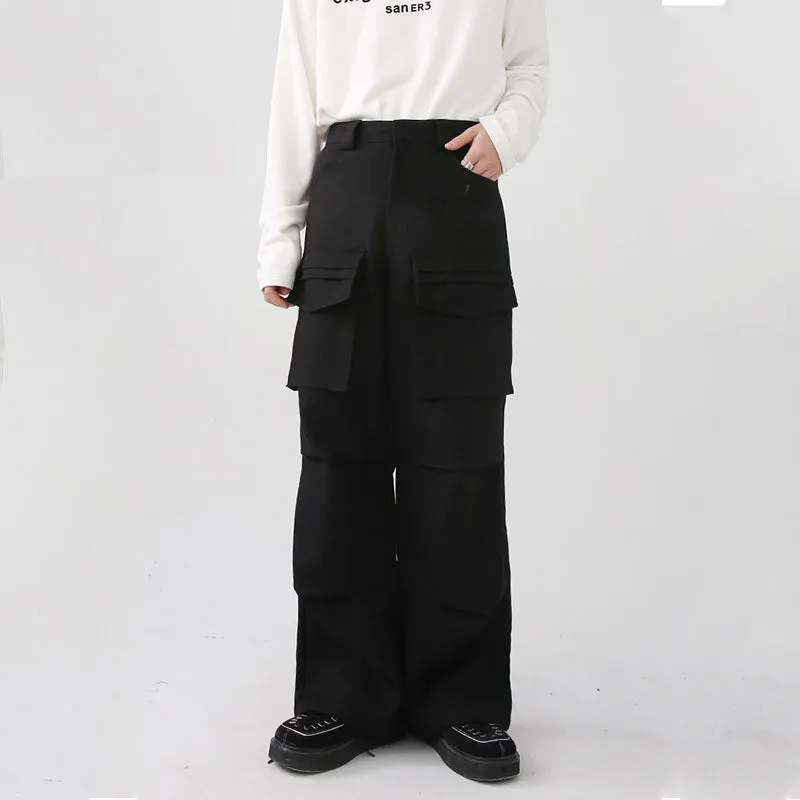 Men Casual Loose Straight Wide Legs Pocket Cargo Pants