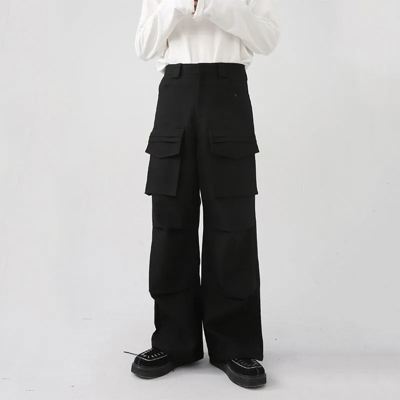 Men Casual Loose Straight Wide Legs Pocket Cargo Pants