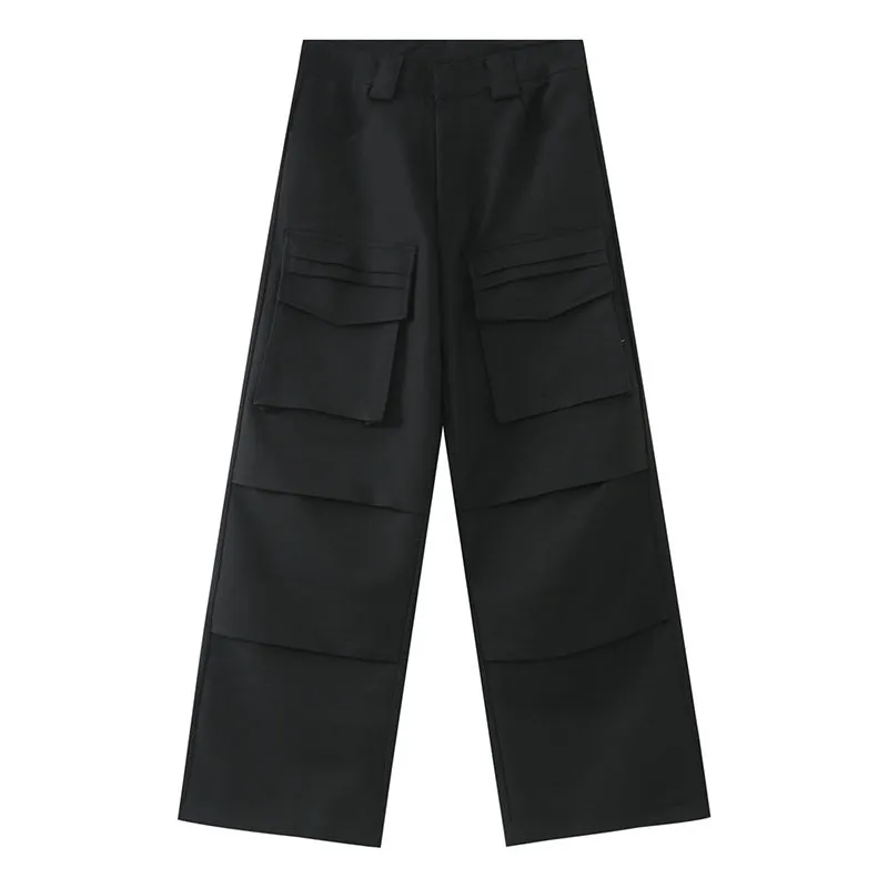 Men Casual Loose Straight Wide Legs Pocket Cargo Pants