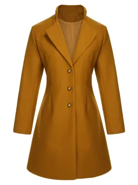 Midium Yellow 1940s Lapel Solid Wool Coat