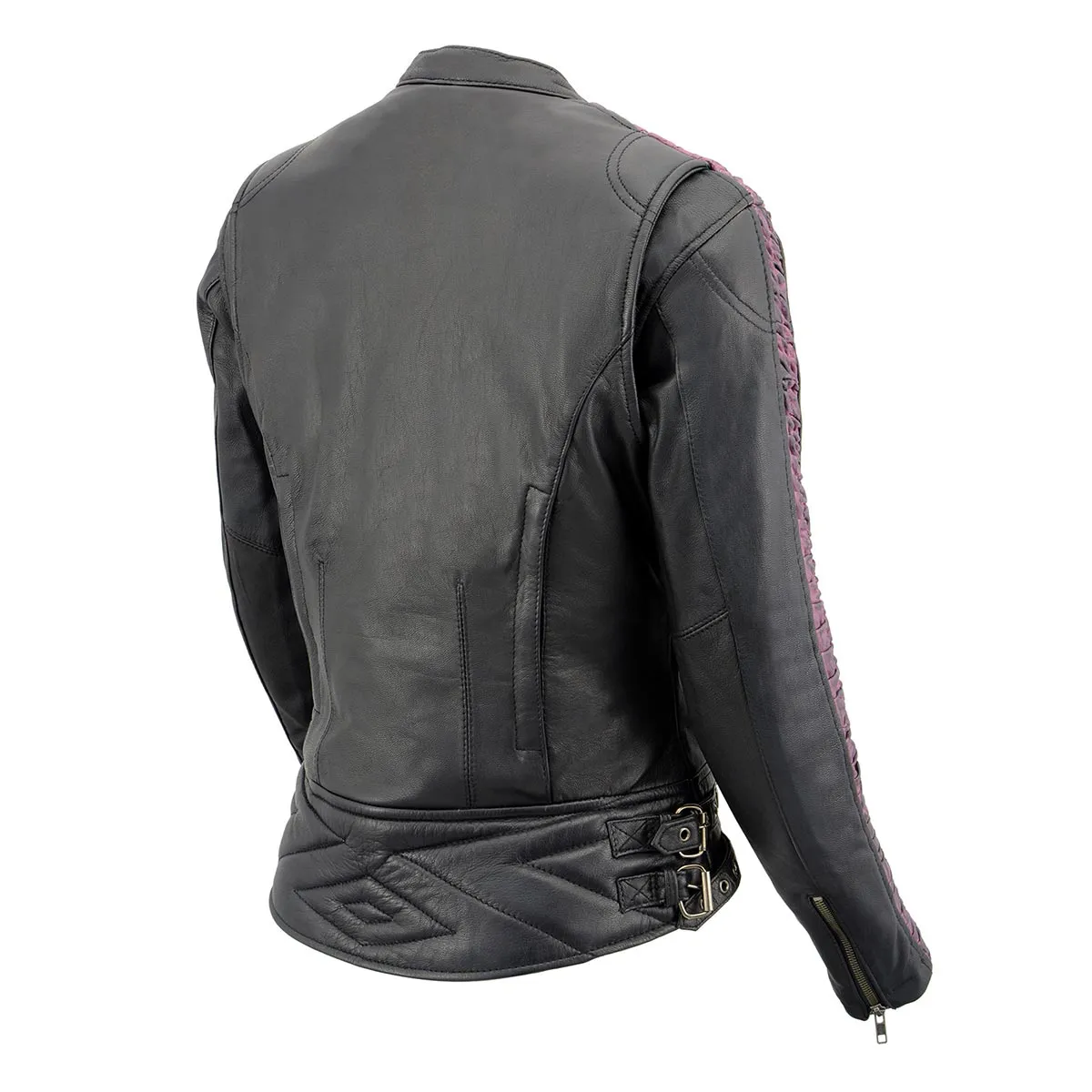 Milwaukee Leather MLL2571 Ladies Black and Purple 'Crinkled Arm' Lightweight Racer Jacket