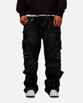 MNML Ultra Baggy Studd Cargo Denim Pants Black