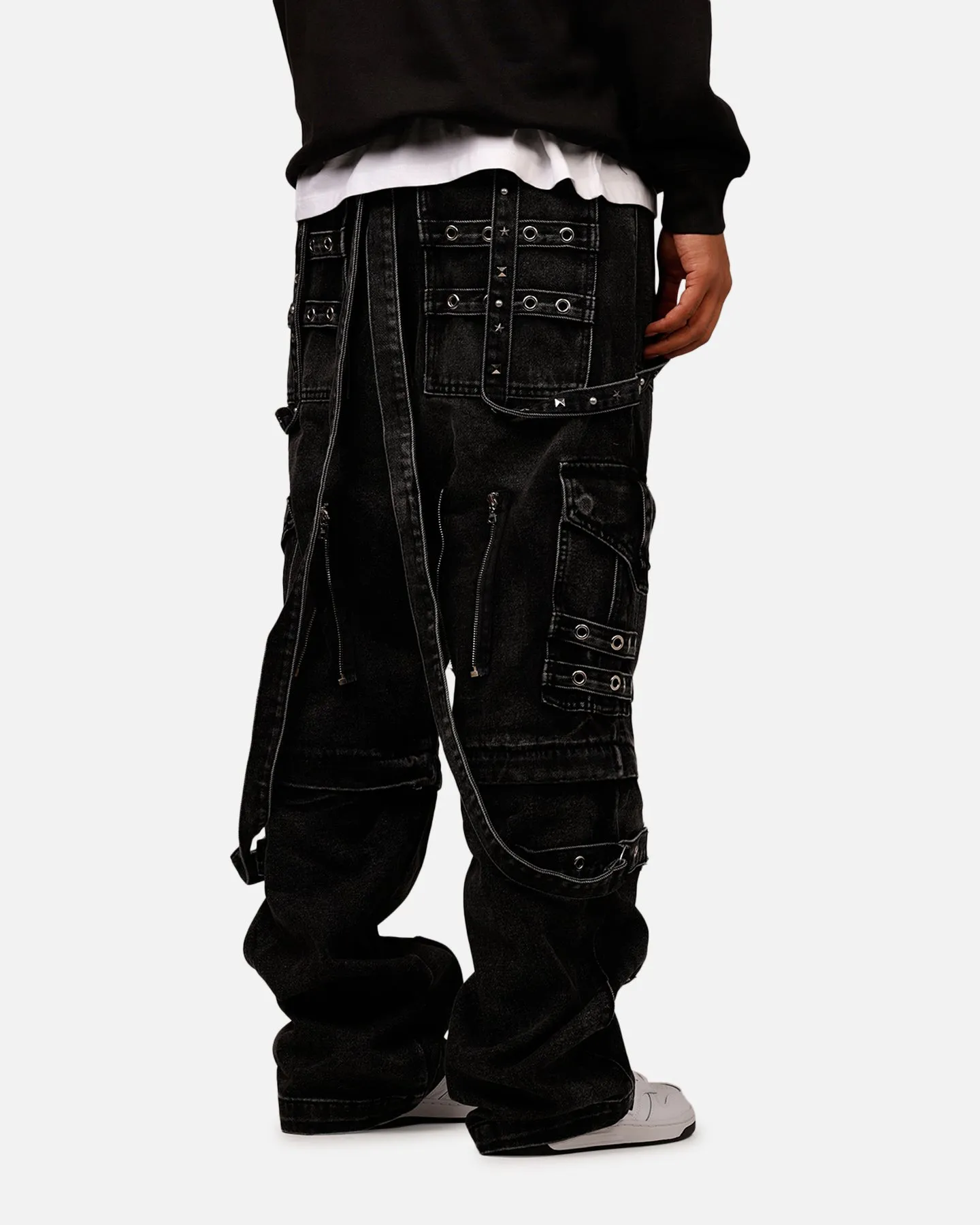 MNML Ultra Baggy Studd Cargo Denim Pants Black