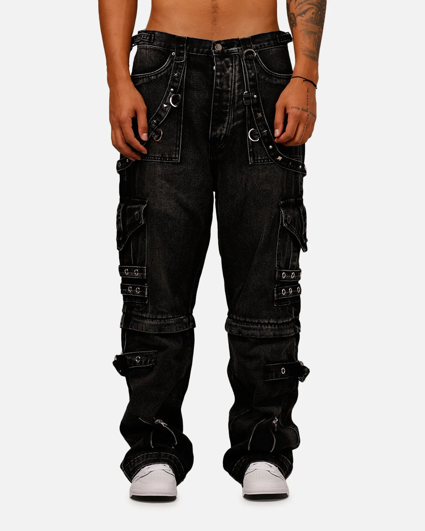 MNML Ultra Baggy Studd Cargo Denim Pants Black