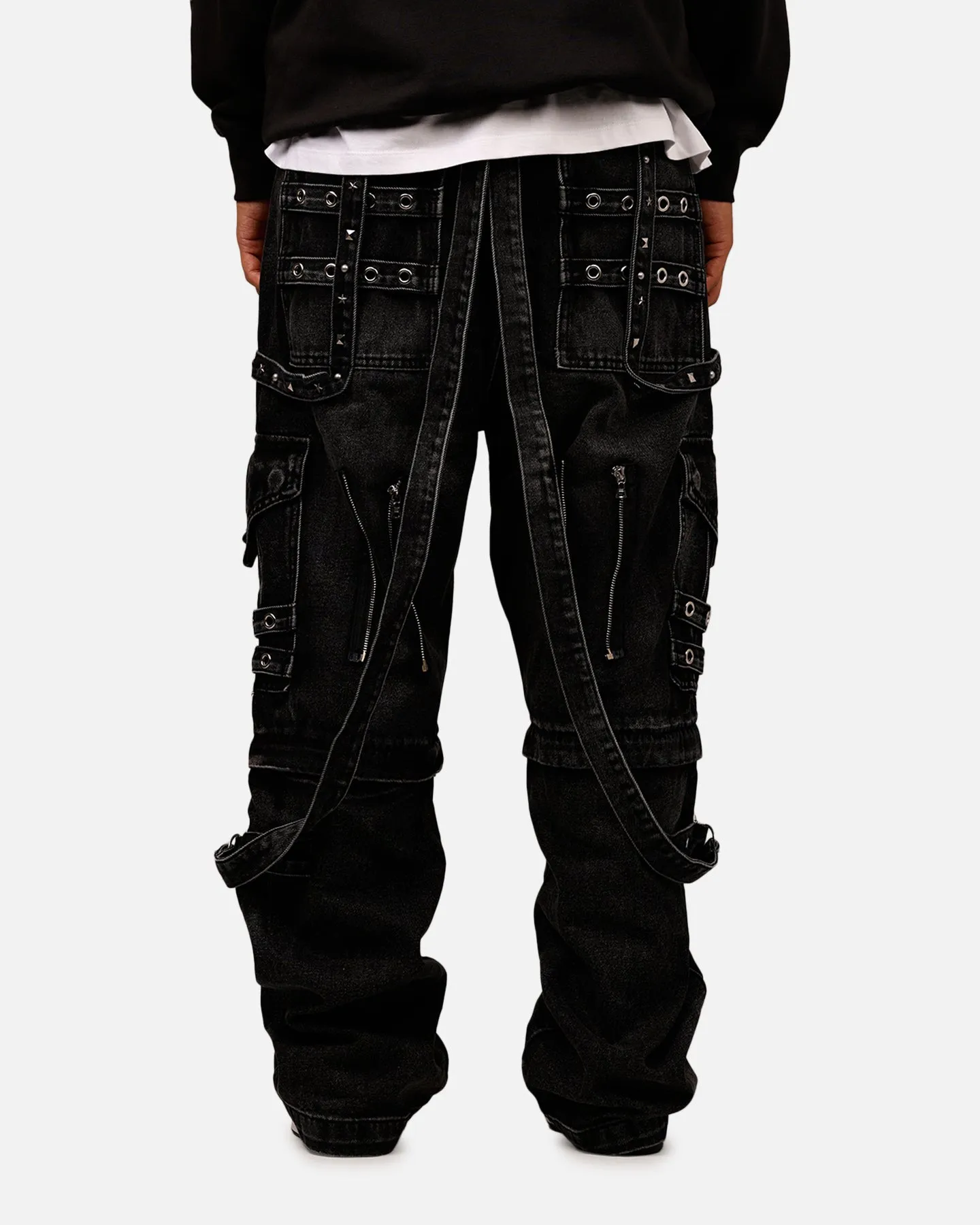 MNML Ultra Baggy Studd Cargo Denim Pants Black