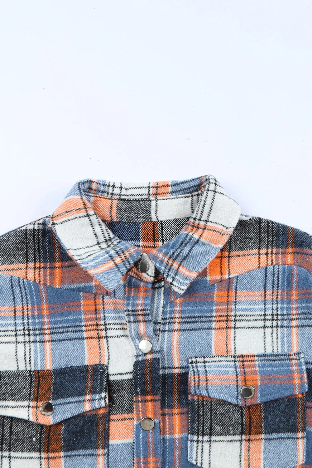 Multicolor Plaid Snap Button Casual Raw Hem Shirt Shacket