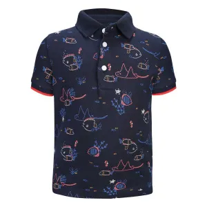 NAVY BLUE GRAPHIC PRINT BOYS POLO TEE