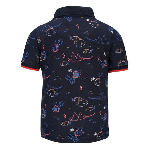 NAVY BLUE GRAPHIC PRINT BOYS POLO TEE