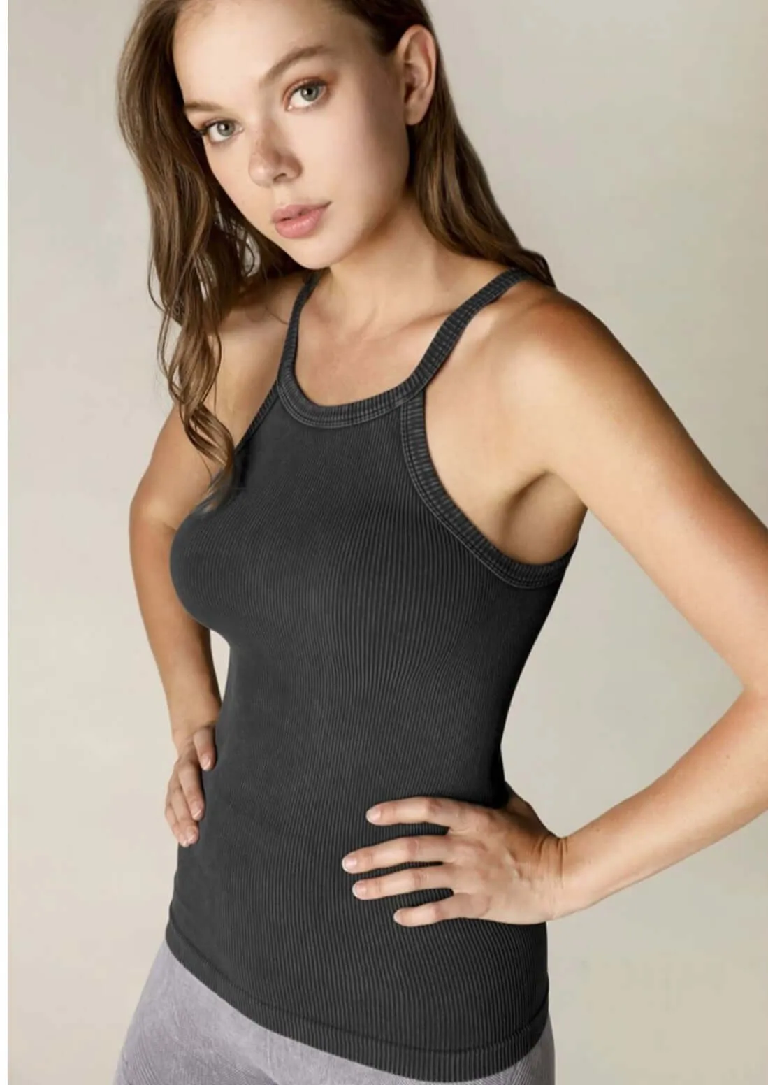 Niki Biki High Neck Ribbed Tank Made in USA