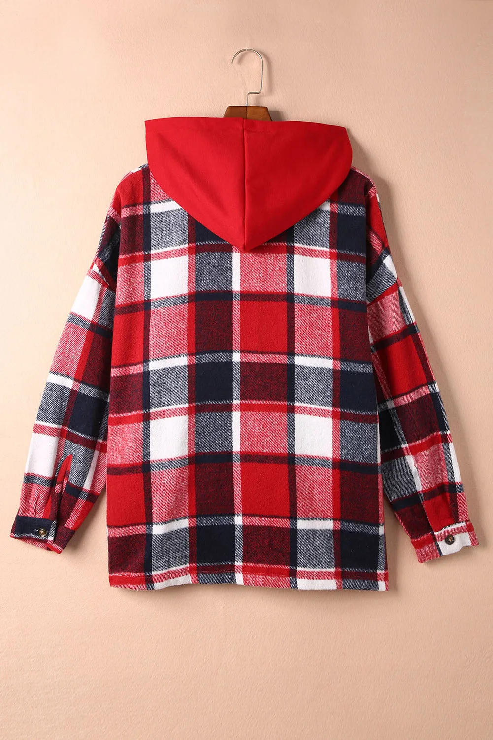 Orange Plaid Button Front Hooded Shacket