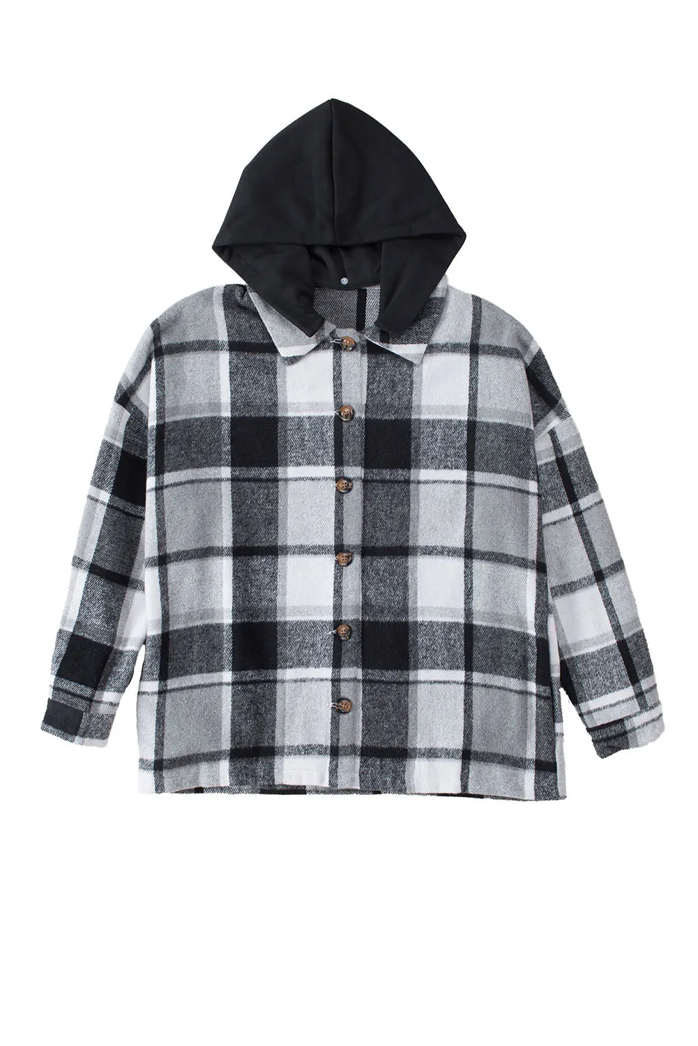 Orange Plaid Button Front Hooded Shacket