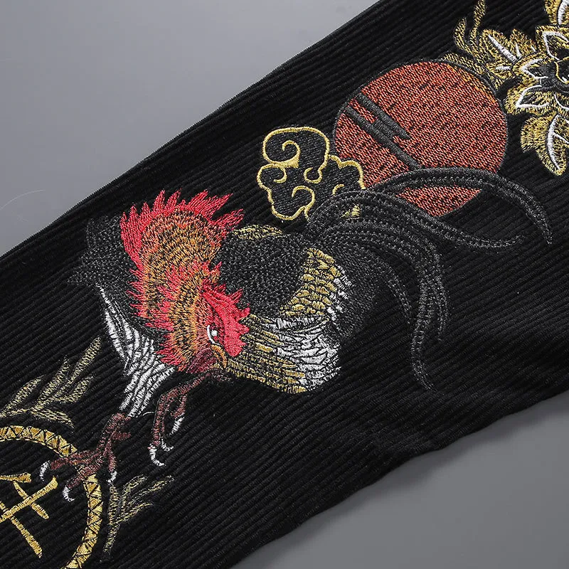 Oriental Style Rooster Embroidery Decorated Pants