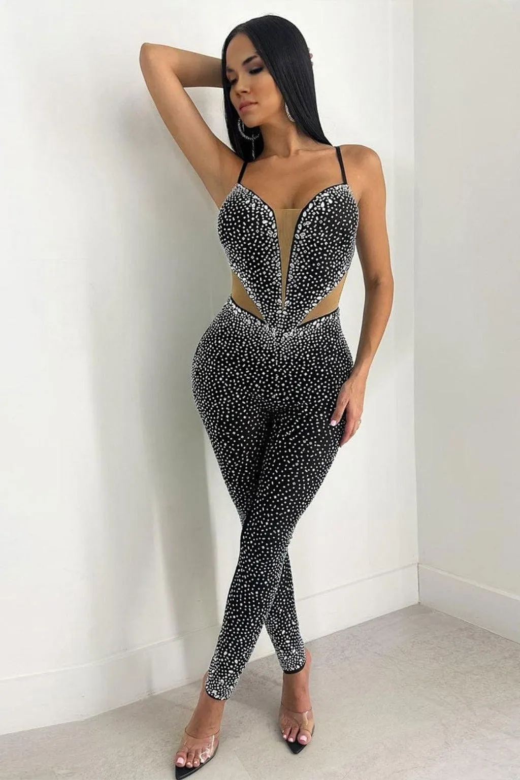 Out Of Mind Metallic Jumpsuit-Black