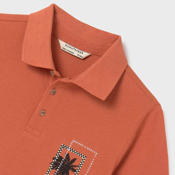 PEACH SHORT SLEEVE POLO T-SHIRT WITH GRAPHIC PRINT FOR BOYS