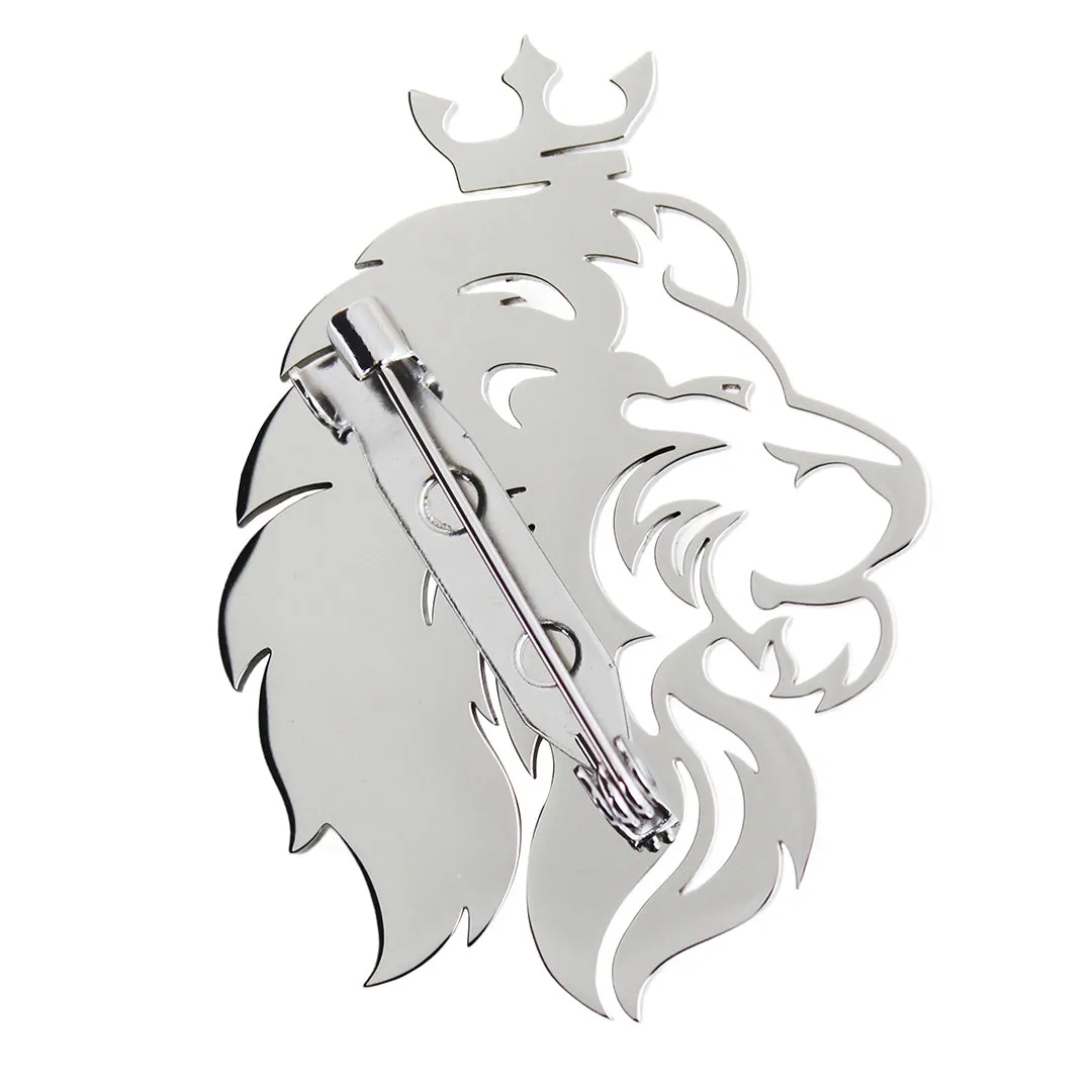 Peluche Regal Lion Silver Stainless Steel Lapel Pin for Men