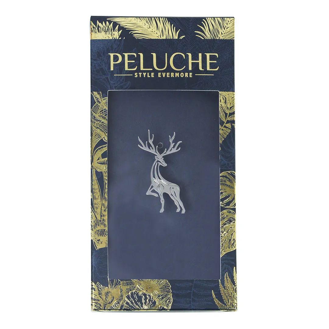 Peluche Snowbound Stag Silver Stainless Steel Lapel Pin for Men